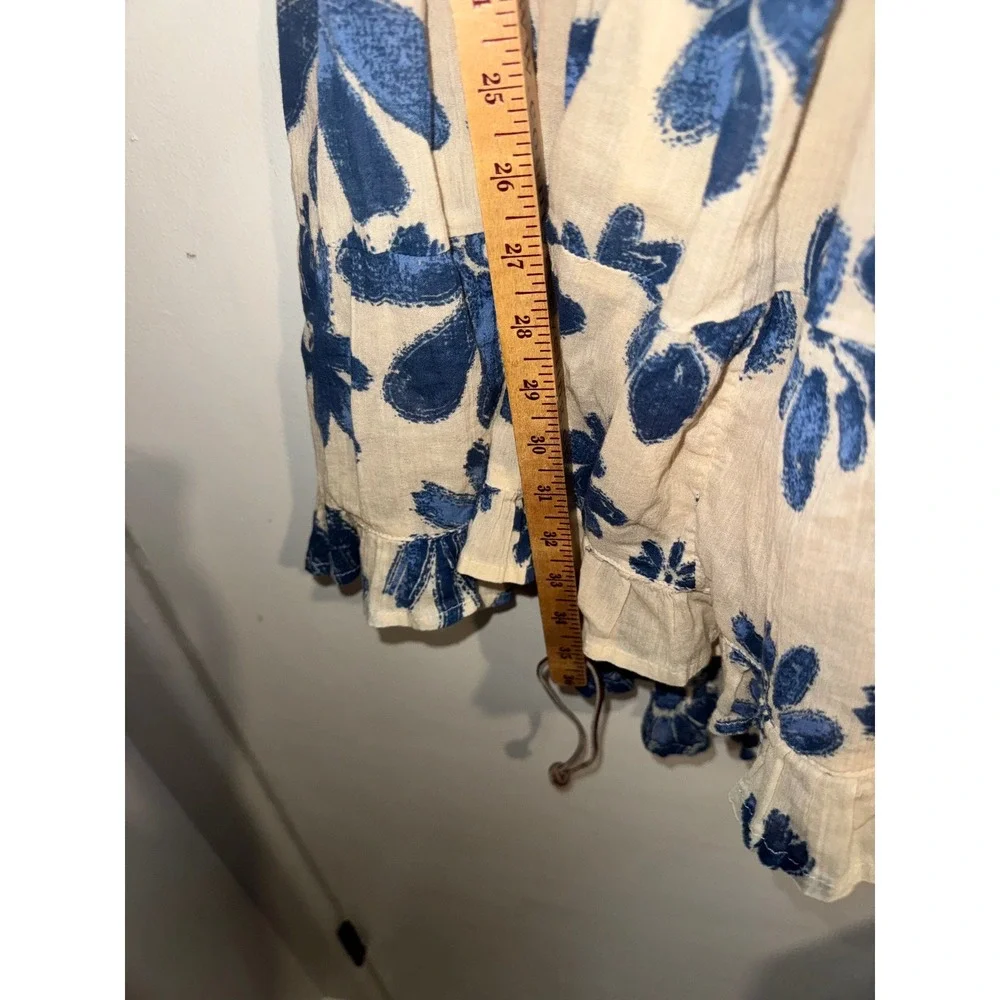 Free People Perfect Day Mini Dress Blue Floral Smocked Puff Sleeve Small